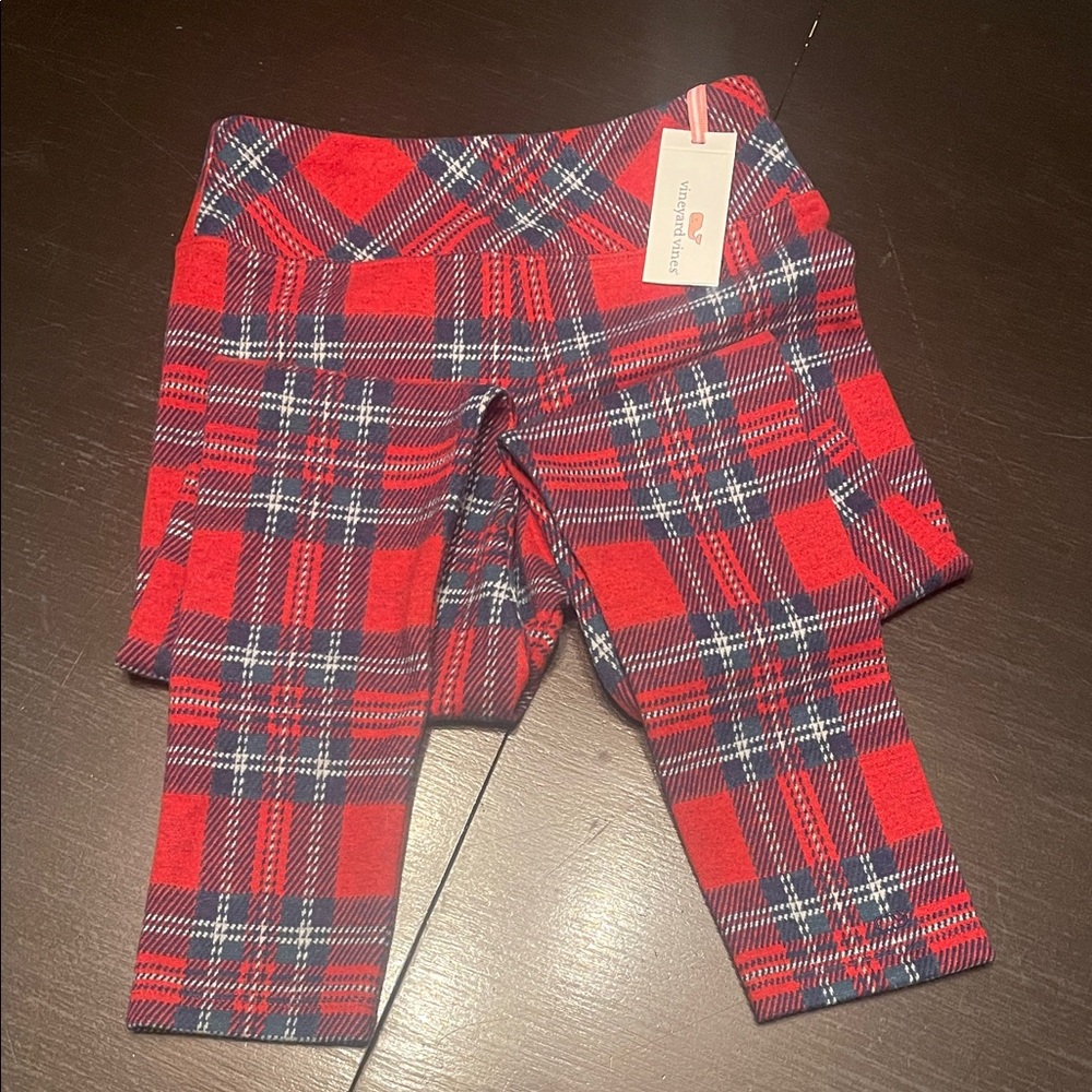 Vineyard Vines Kids Plaid Leggings in Red and Blue